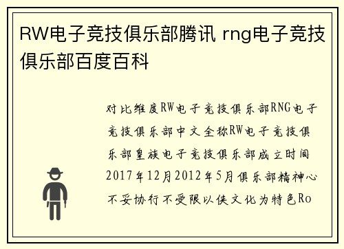 RW电子竞技俱乐部腾讯 rng电子竞技俱乐部百度百科